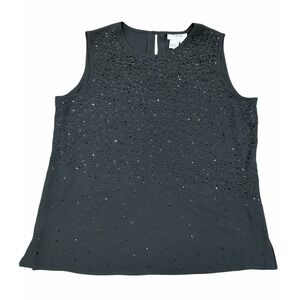 NEW Tao Womens 100% Silk Black Beaded Pullover Tank Blouse Size 8 Old Money